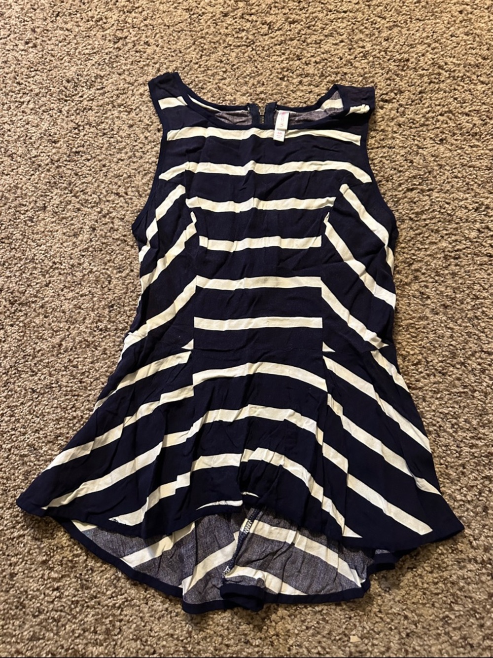 Xhilaration Navy and White Striped Peplum Tank